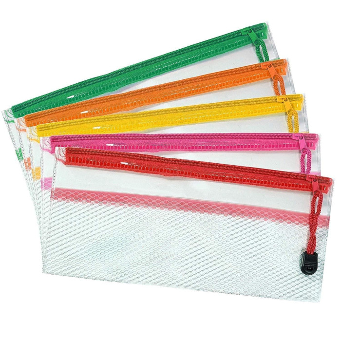 Transparent Exam Zippered Pencil Pouch, Pen, Stationery, Travel Document, Cosmetics Pouch.for Girls and Boys Multicolour one