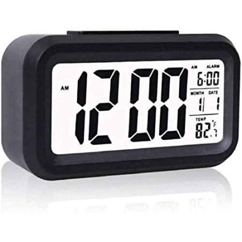 Digital Alarm Clock Table Office Clock with Date Time Temperature Night Light Sensor (Multi Color) 13.8W x 5H Centimeters,Plastic