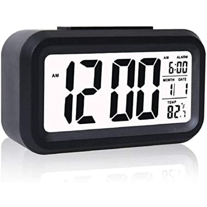 Digital Alarm Clock Table Office Clock with Date Time Temperature Night Light Sensor (Multi Color) 13.8W x 5H Centimeters,Plastic