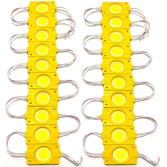 12V 2.4 Watt LED Light Coin Shape Module Led Bulb Light Lamp for Temple, Home, Bike, Car, Cycle Decoration (20pcs Yellow)