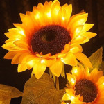 Sunflower Solar Rechargable Lights with 3 Sunflower Lights, Waterproof Solar Outdoor Lights Auto ON/Off Solar Decorative Lights for Garden, Patio