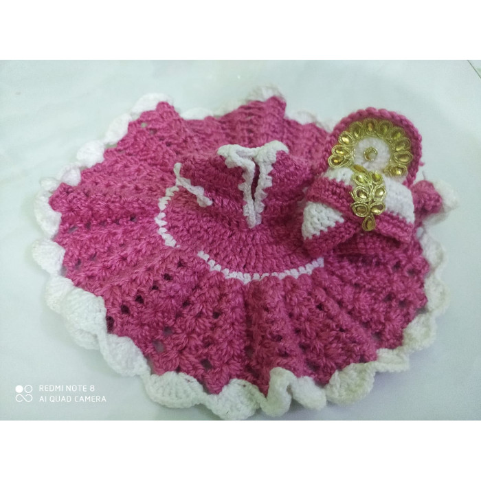 Laddoo Gopal Ji Woolen Crochet Pink white Dress